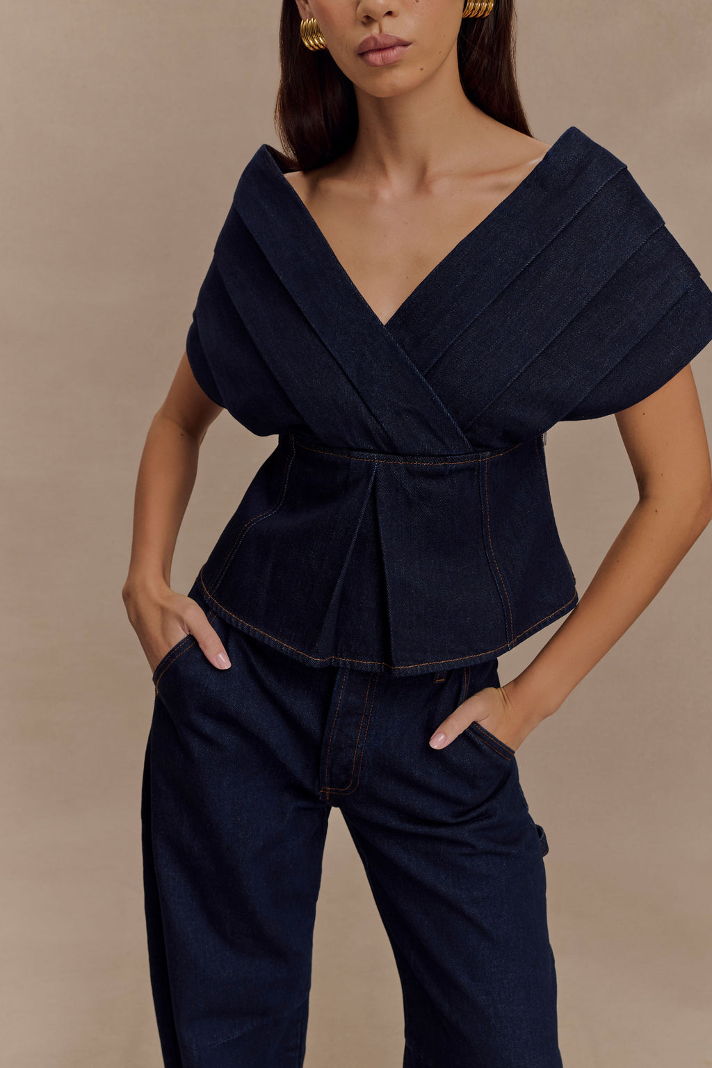 Rayne Off Shoulder Denim Top in Indigo Blue – Chic&Drifts