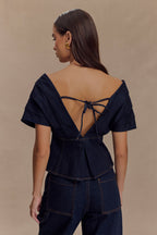 Rayne Off Shoulder Denim Top in Indigo Blue – Chic&Drifts