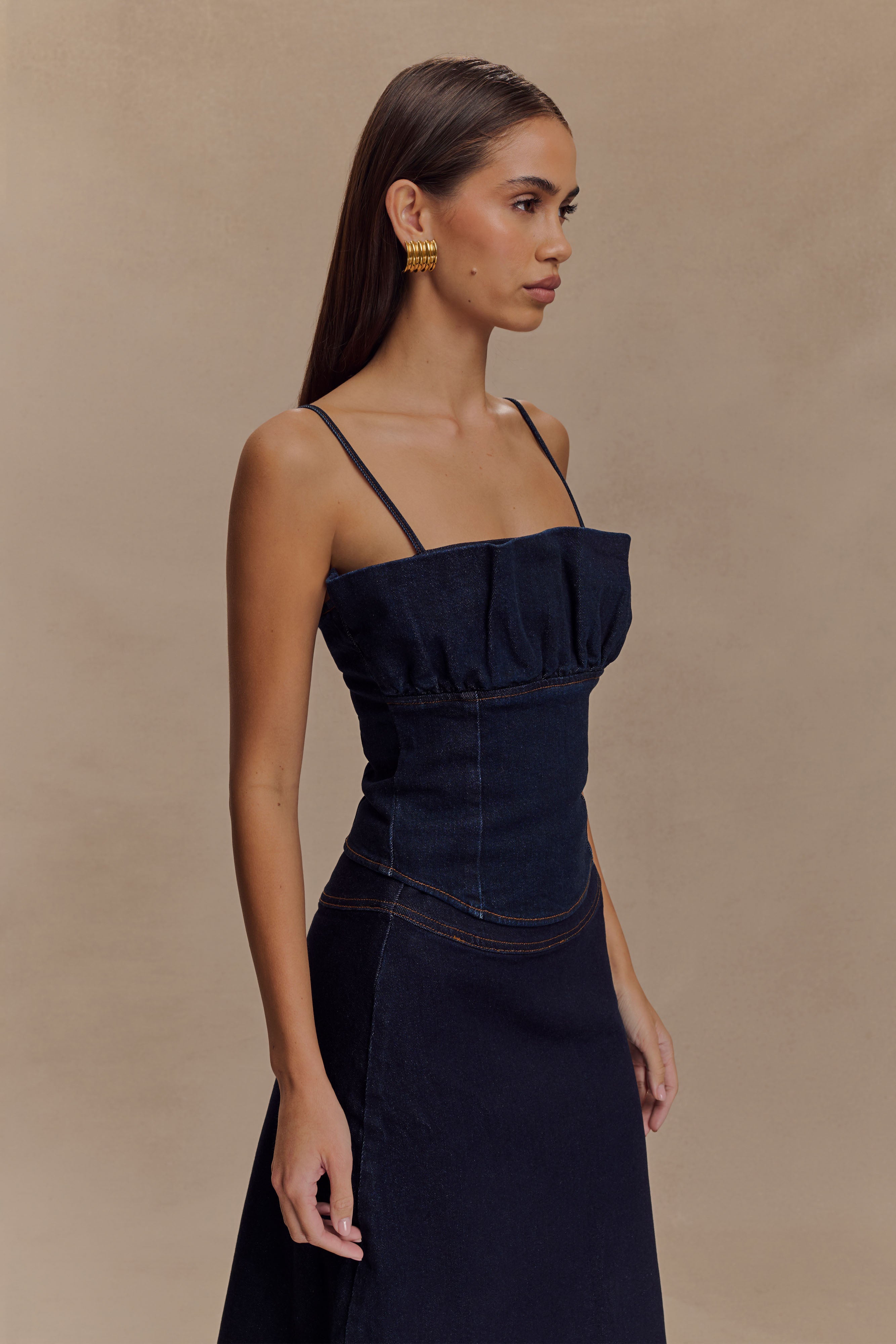 Cecilia Denim Frill Corset in Indigo Blue – Chic&Drifts