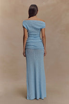 Petra Ruched Knit Maxi Skirt in Light Blue – Chic&Drifts