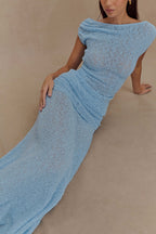 Petra Ruched Knit Maxi Skirt in Light Blue – Chic&Drifts