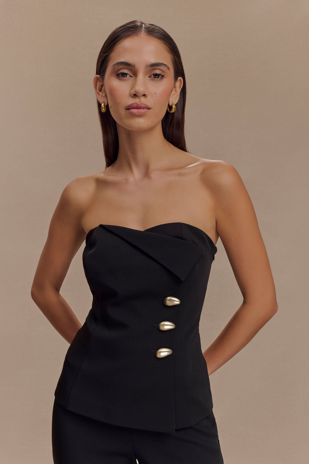 Lindie Strapless Suiting Top in Black – Chic&Drifts