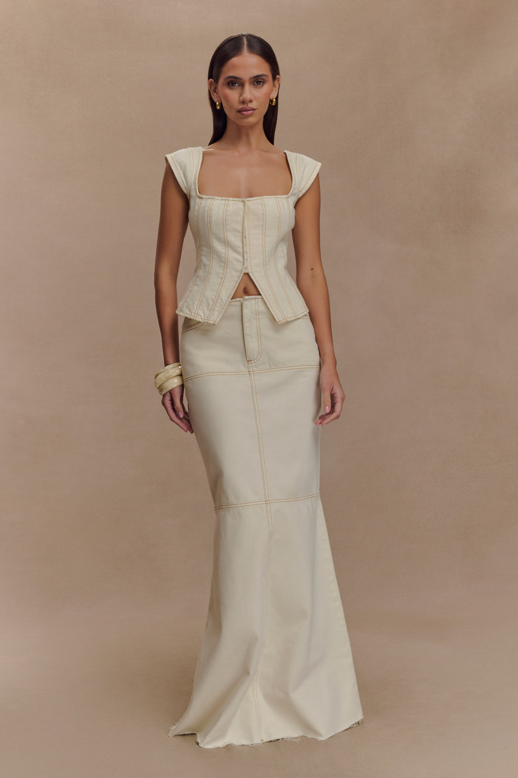 Loretta Denim Maxi Skirt in Ecru – Chic&Drifts