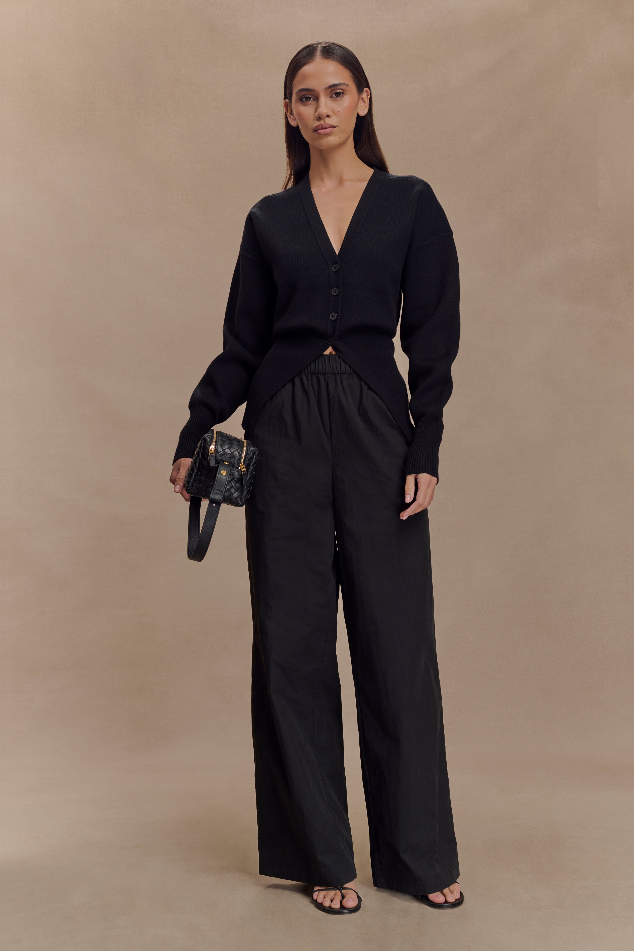 Campbell Cotton Wide Leg Trousers - Black