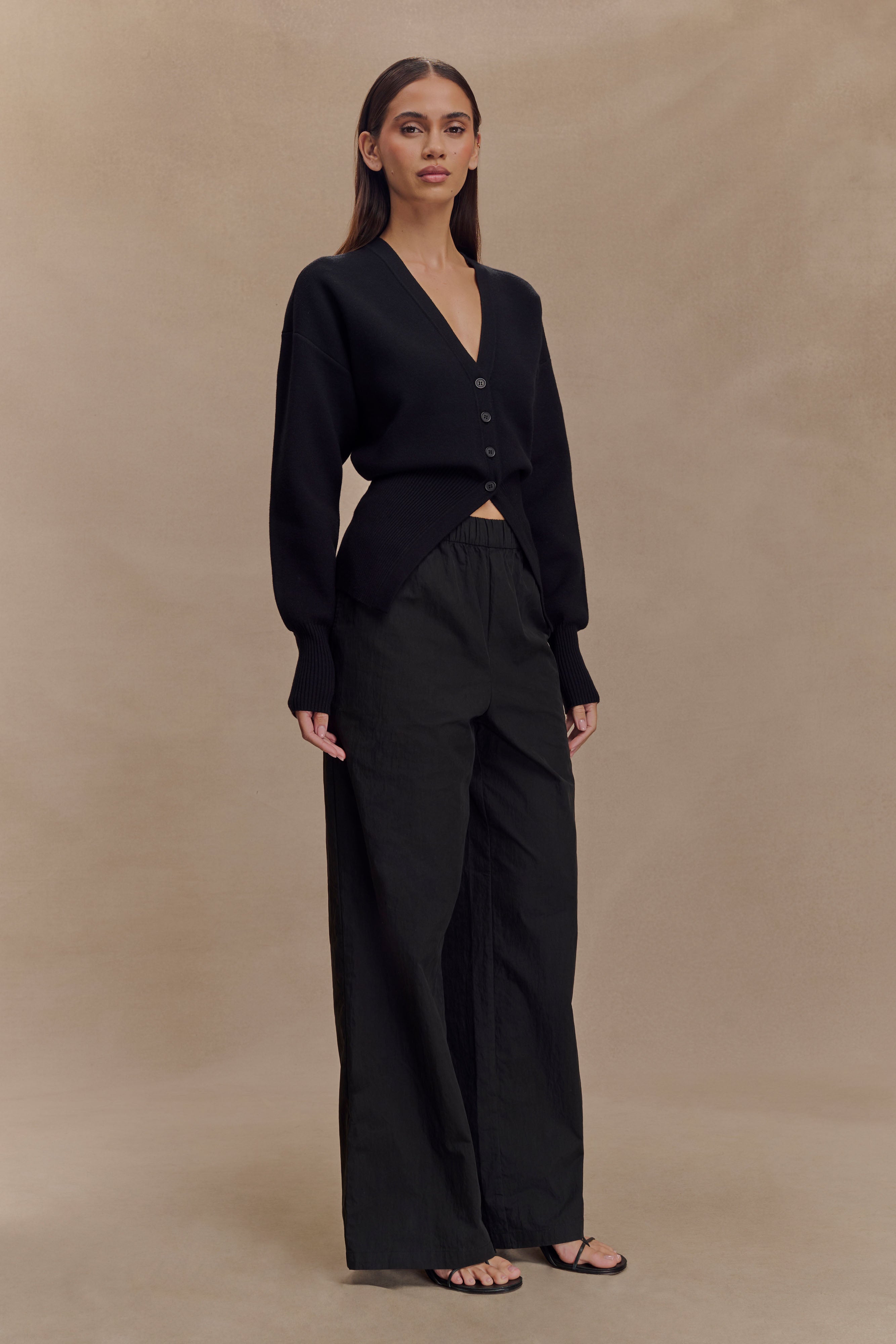 Campbell Cotton Wide Leg Trousers - Black