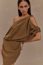 Gabriella Draped Mini Dress in Light Brown Marle – Chic&Drifts