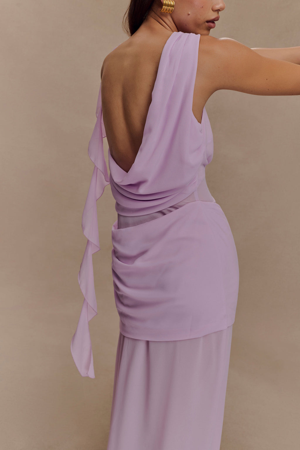 Daria Draped Chiffon Maxi Dress in Light Lilac – Chic&Drifts