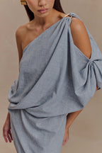 Gabriella Draped Mini Dress in Charcoal Blue Marle – Chic&Drifts