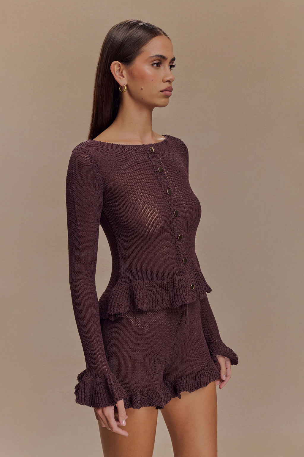 Eleanor Knit Frill Cardigan in Chocolate – Chic&Drifts
