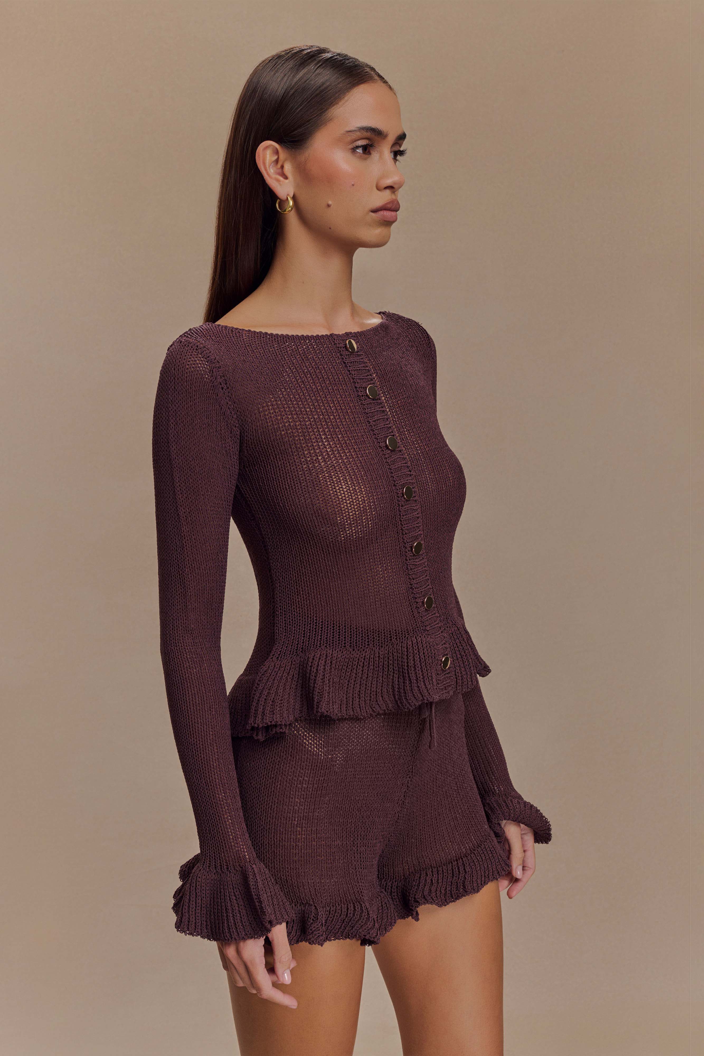 Eleanor Knit Frill Cardigan in Chocolate – Chic&Drifts