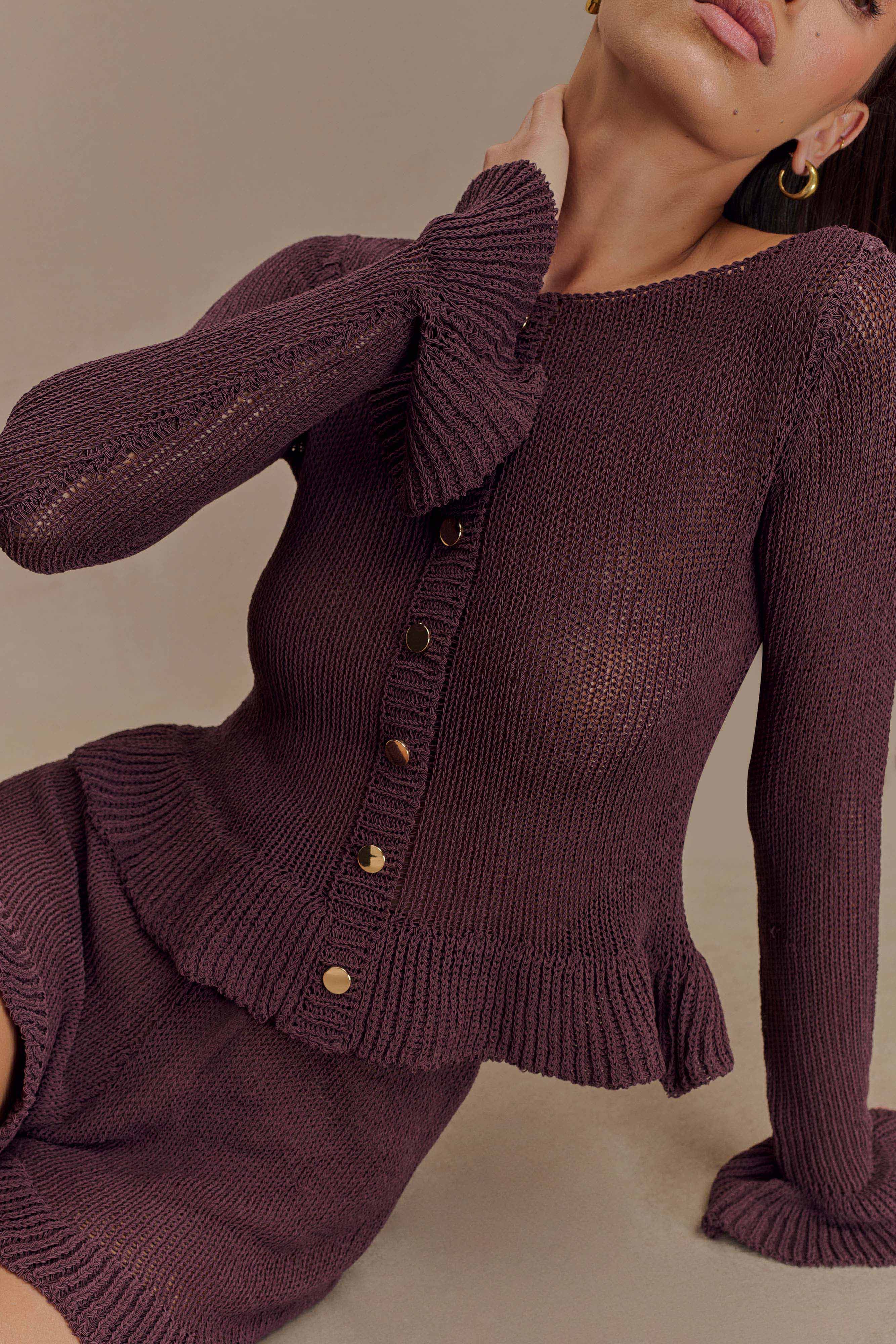 Eleanor Knit Frill Cardigan in Chocolate – Chic&Drifts