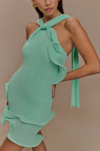 Caprice Halter Knit Mini Dress in Lagoon – Chic&Drifts