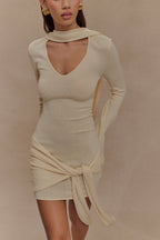 Taron Knit Mini Dress With Scarf in Cream – Chic&Drifts