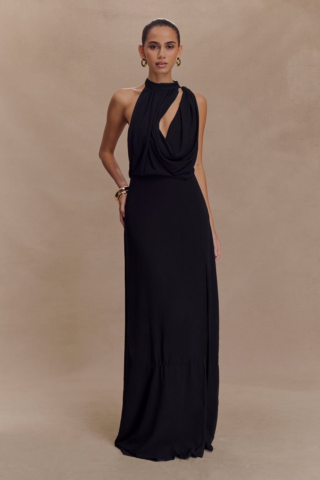 Galia Cowl Neck Maxi Dress in Black – Chic&Drifts