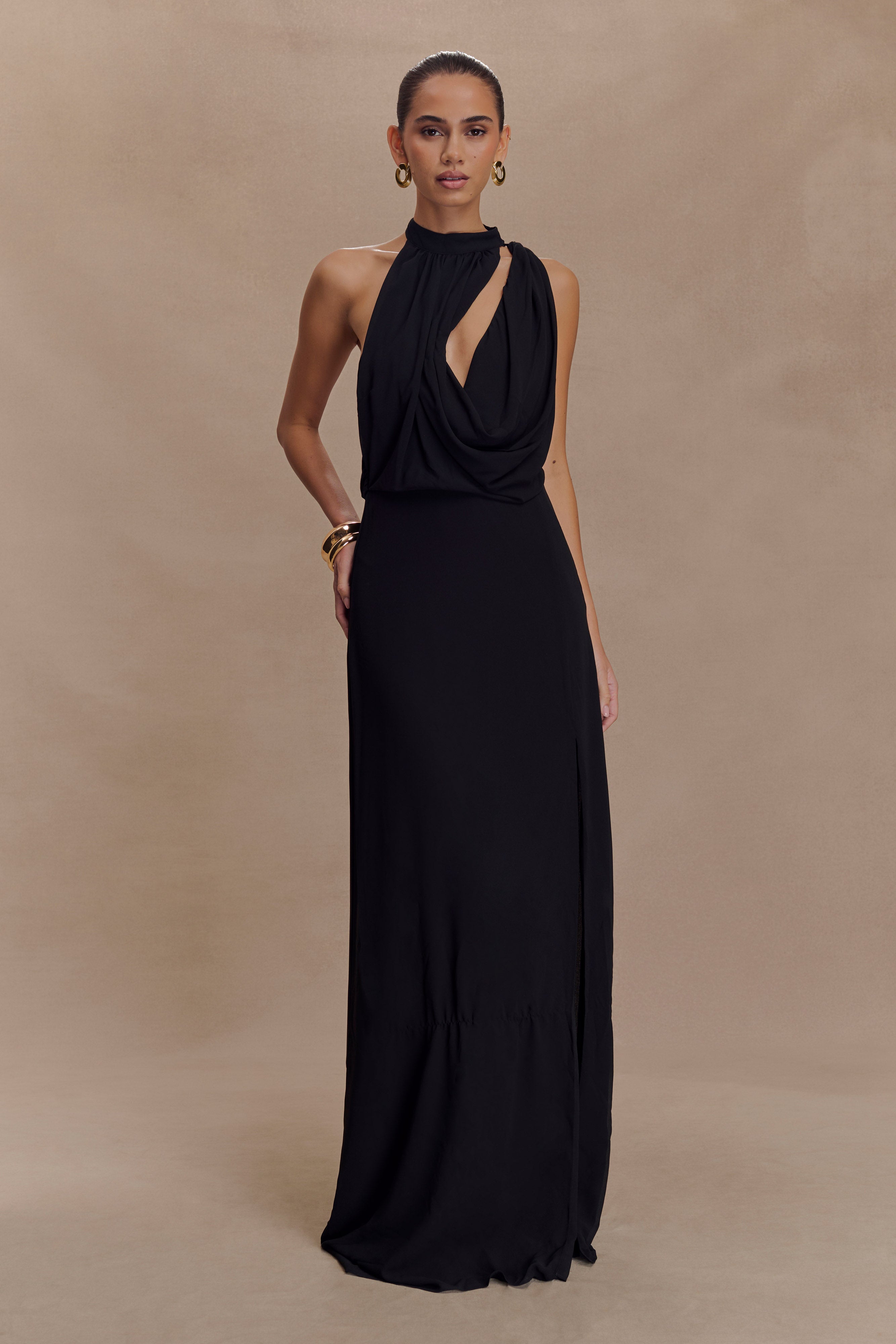 Galia Cowl Neck Maxi Dress in Black – Chic&Drifts