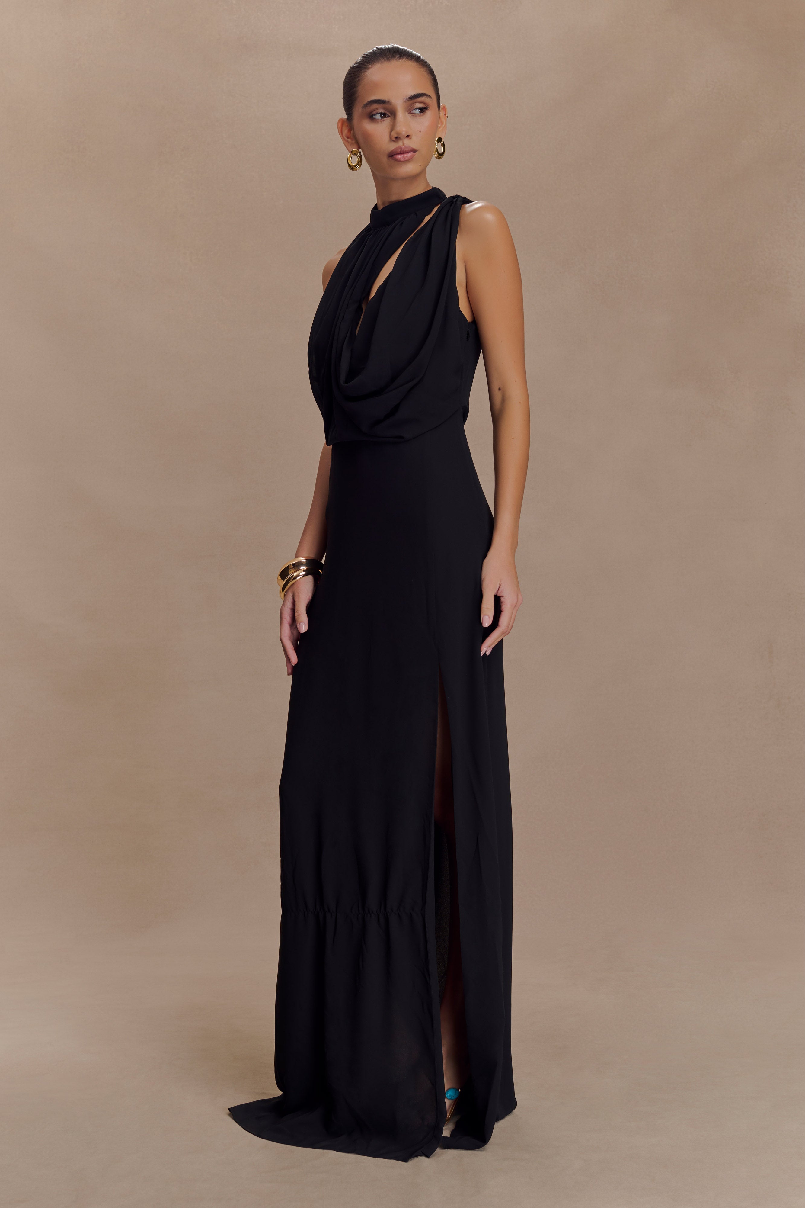 Galia Cowl Neck Maxi Dress in Black – Chic&Drifts