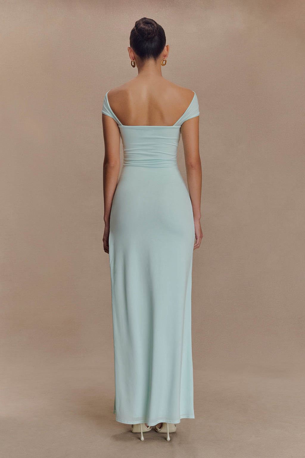Aurora Slinky And Mesh Split Maxi Dress in Lagoon – Chic&Drifts