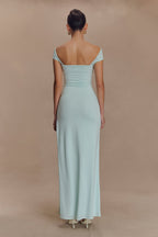 Aurora Slinky And Mesh Split Maxi Dress in Lagoon – Chic&Drifts