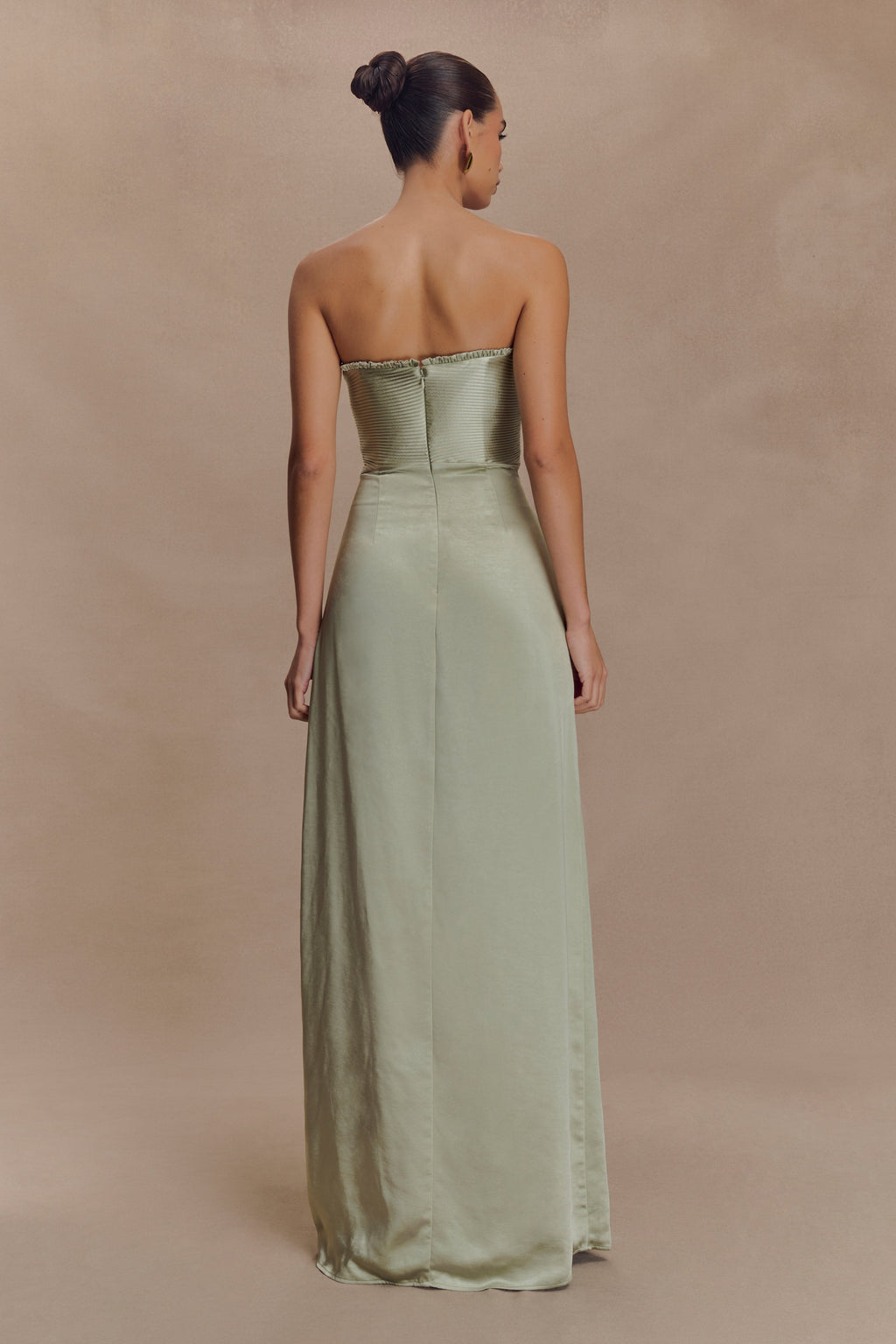 Larissa Satin Maxi Dress With Ruched Petals in Sage – Chic&Drifts