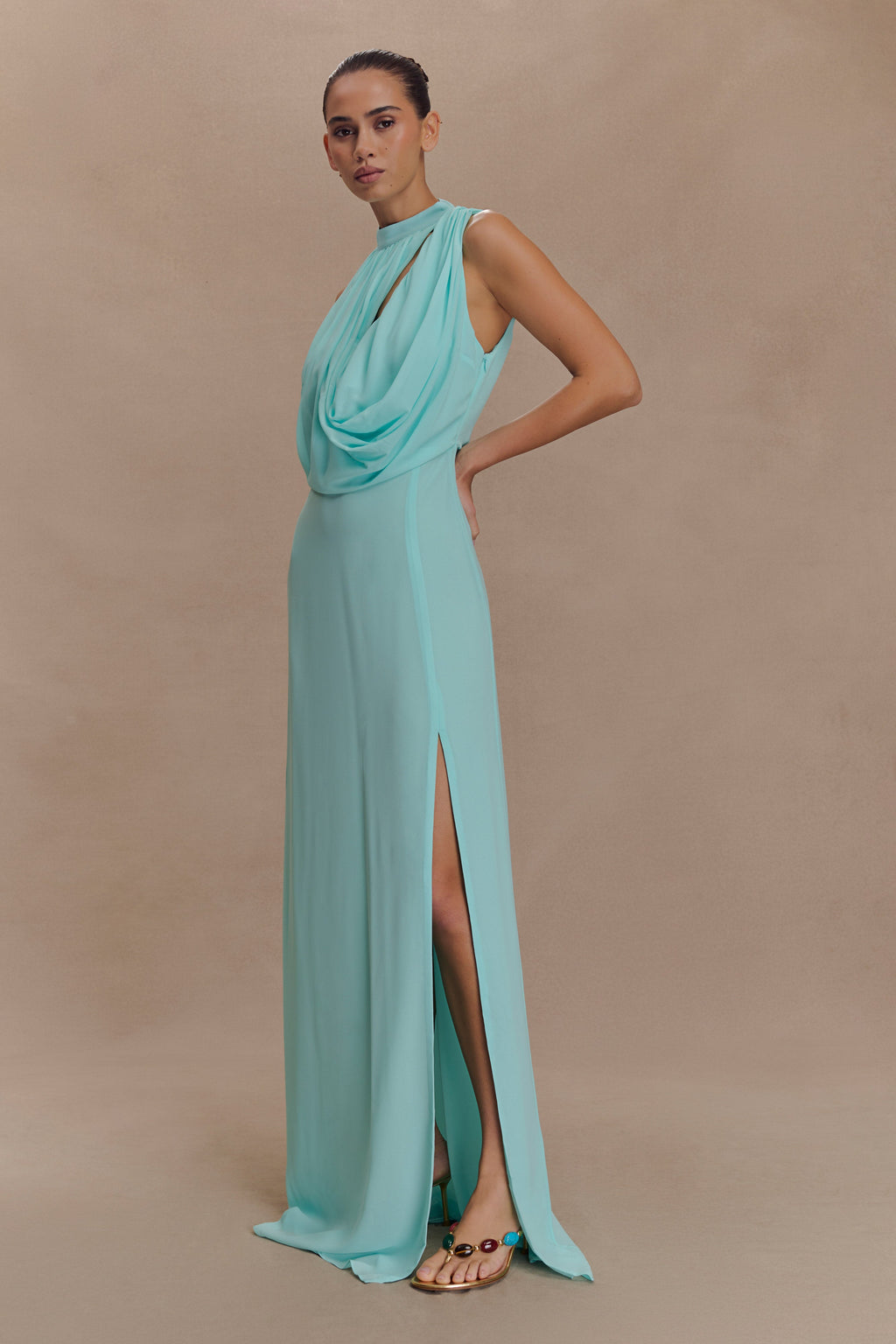 Galia Cowl Neck Maxi Dress in Lagoon – Chic&Drifts