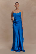 Carah Satin And Chiffon Maxi Dress in Cobalt – Chic&Drifts