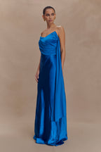 Carah Satin And Chiffon Maxi Dress in Cobalt – Chic&Drifts