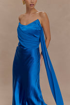 Carah Satin And Chiffon Maxi Dress in Cobalt – Chic&Drifts