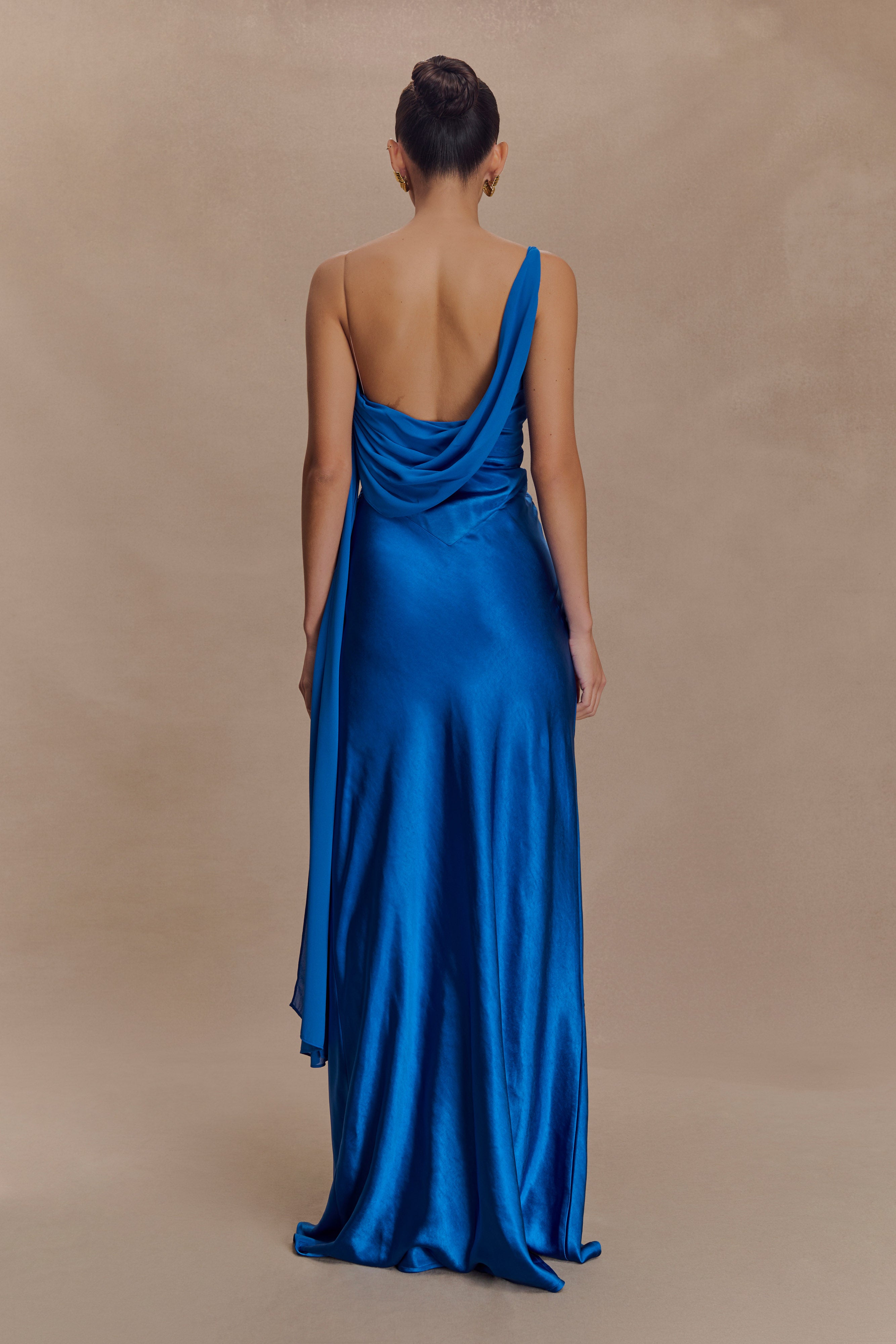 Carah Satin And Chiffon Maxi Dress in Cobalt – Chic&Drifts