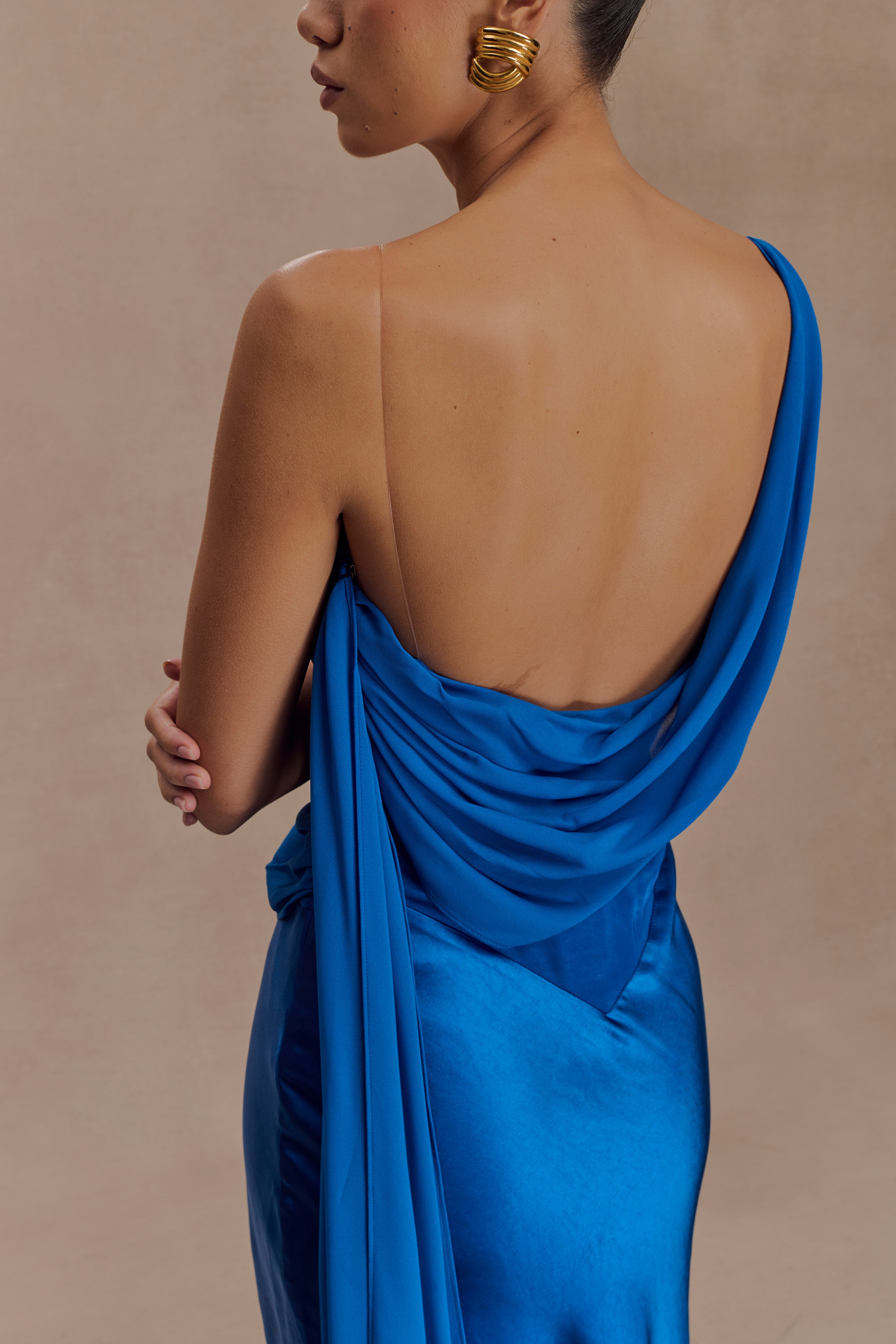 Carah Satin And Chiffon Maxi Dress in Cobalt – Chic&Drifts