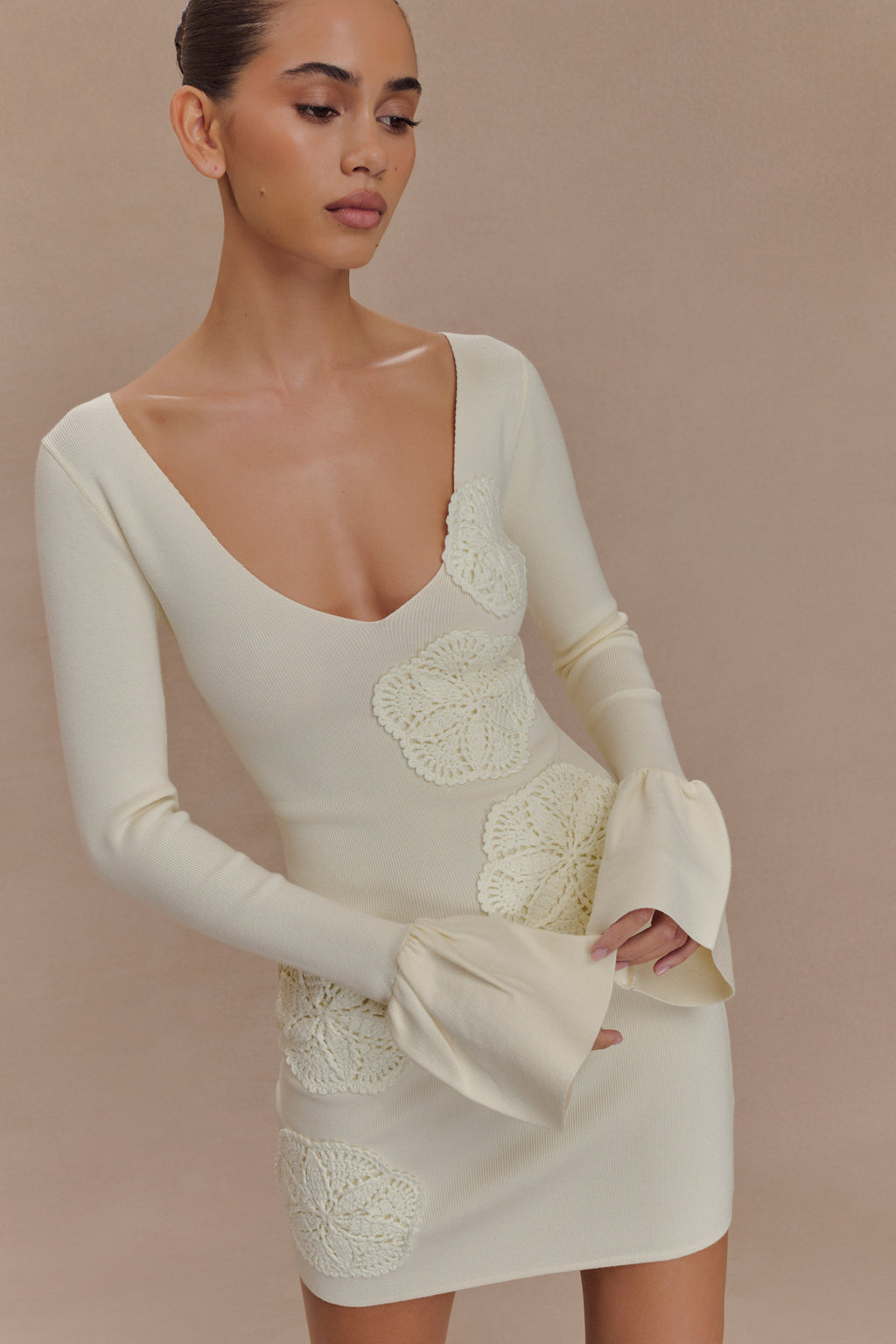 Amari Knit Crochet Knit Mini Dress in Ivory – Chic&Drifts