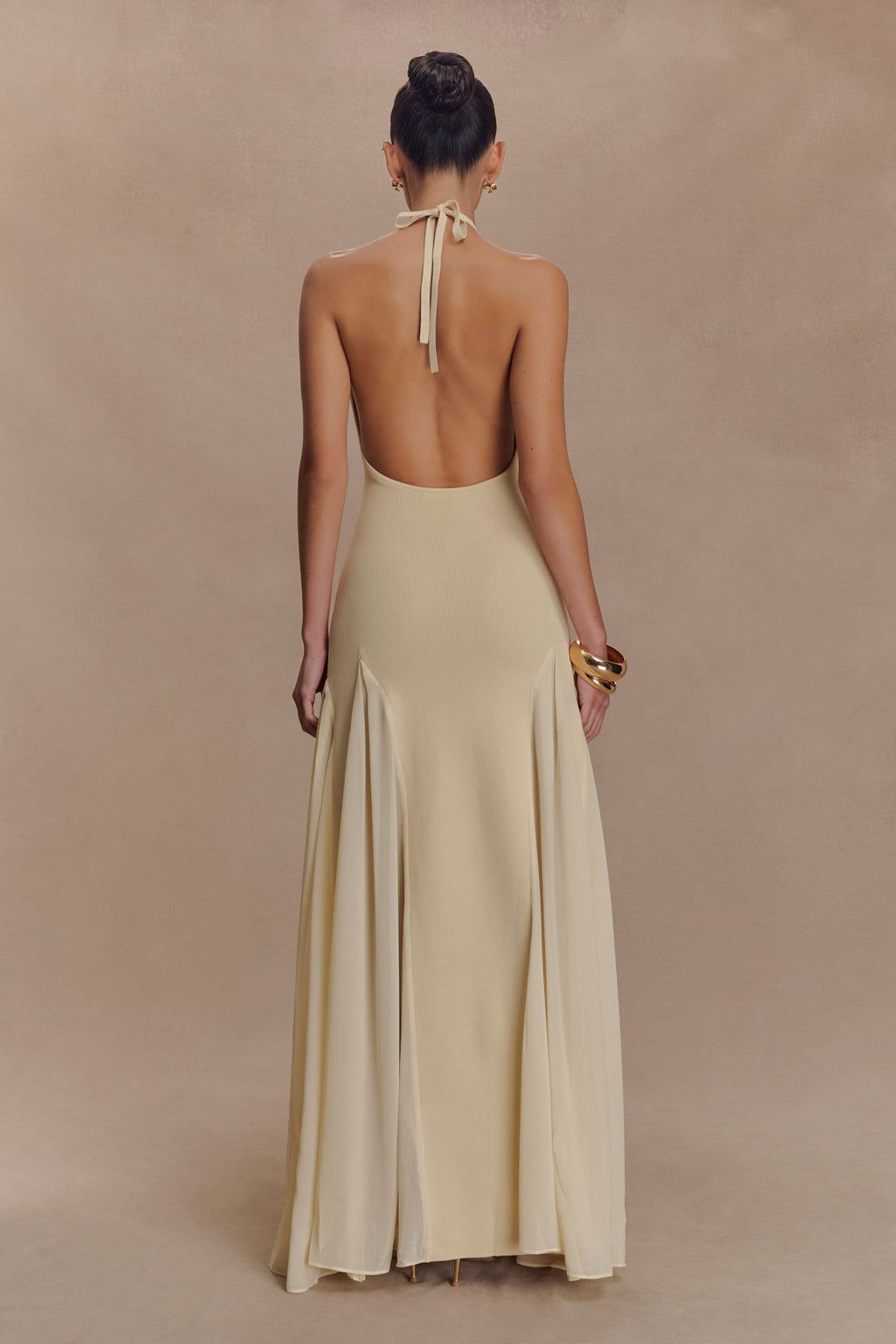 Soleil Knit And Mesh Halter Maxi Dress in Cream – Chic&Drifts