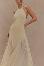 Soleil Knit And Mesh Halter Maxi Dress in Cream – Chic&Drifts