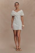 Pascale Off Shoulder Denim Mini Dress in White – Chic&Drifts