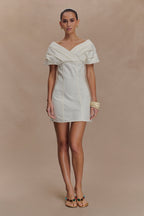 Pascale Off Shoulder Denim Mini Dress in White – Chic&Drifts