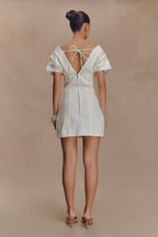 Pascale Off Shoulder Denim Mini Dress in White – Chic&Drifts