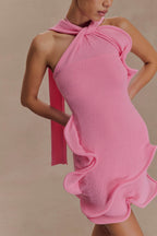 Caprice Halter Knit Mini Dress in Bubblegum Pink – Chic&Drifts