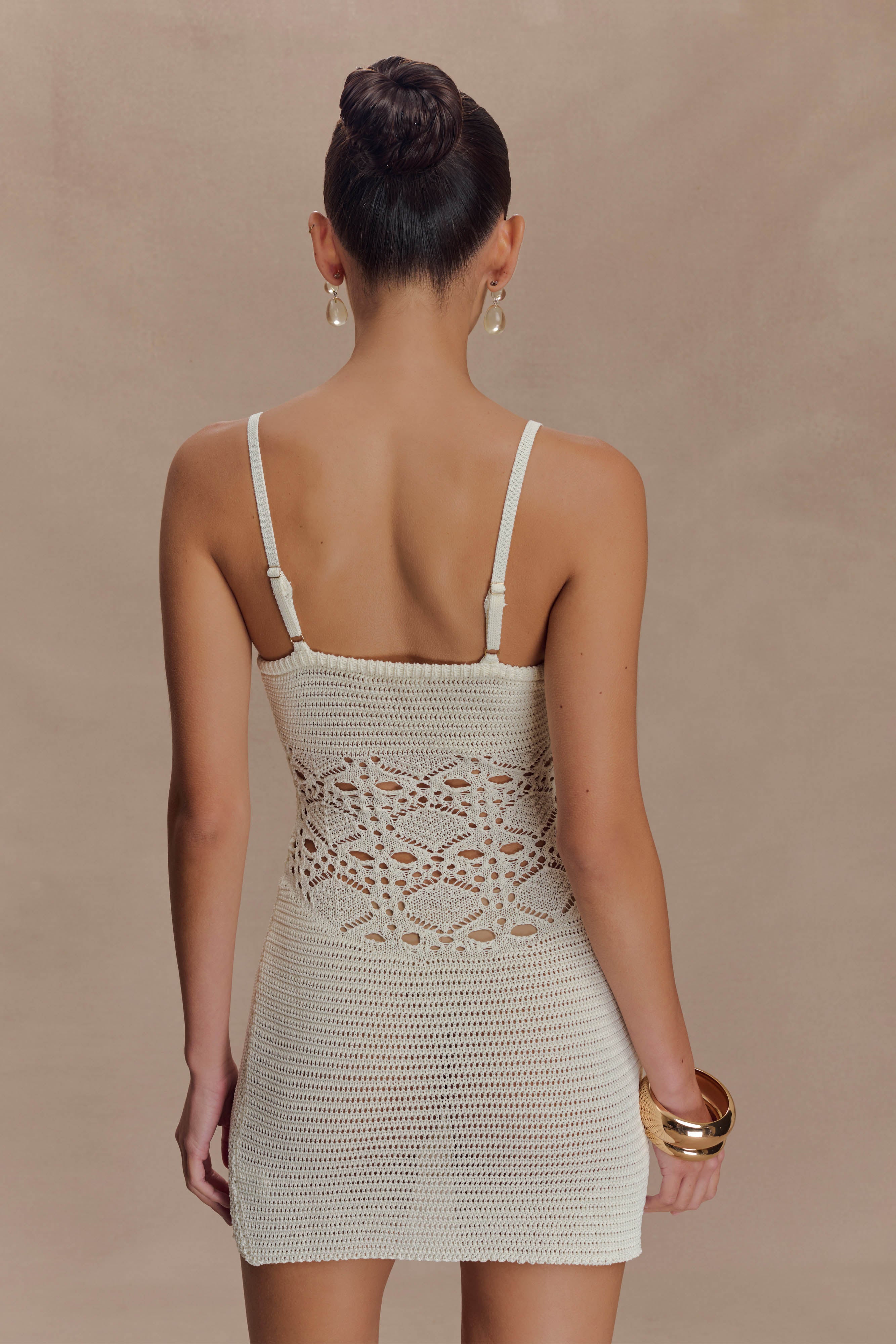 Everette Crochet Knit Mini Dress in Ivory – Chic&Drifts