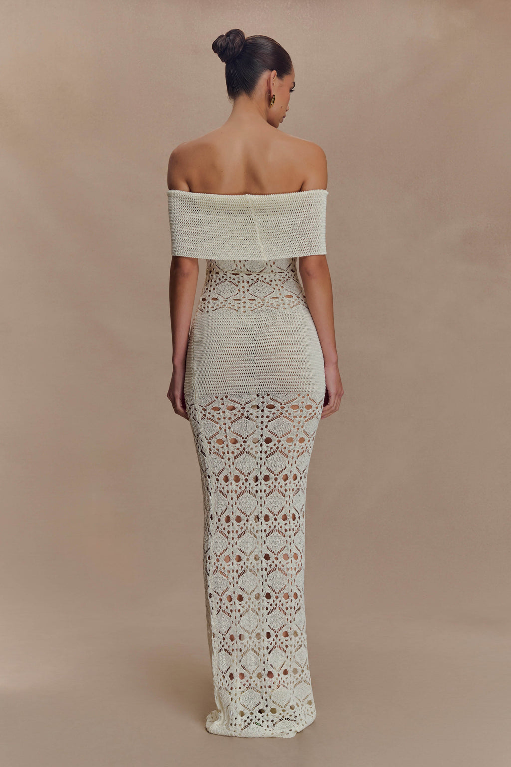 Solstice Off Shoulder Crochet Knit Maxi Dress in Ivory – Chic&Drifts