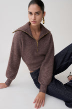 Skylaine Zip Knit Jumper in Brown Marle – Chic&Drifts