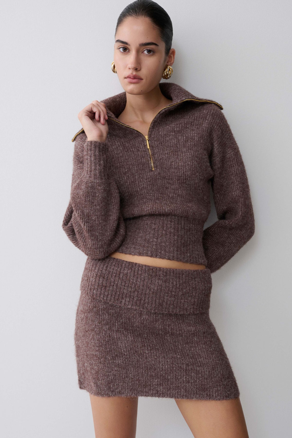 Skylaine Zip Knit Jumper in Brown Marle – Chic&Drifts