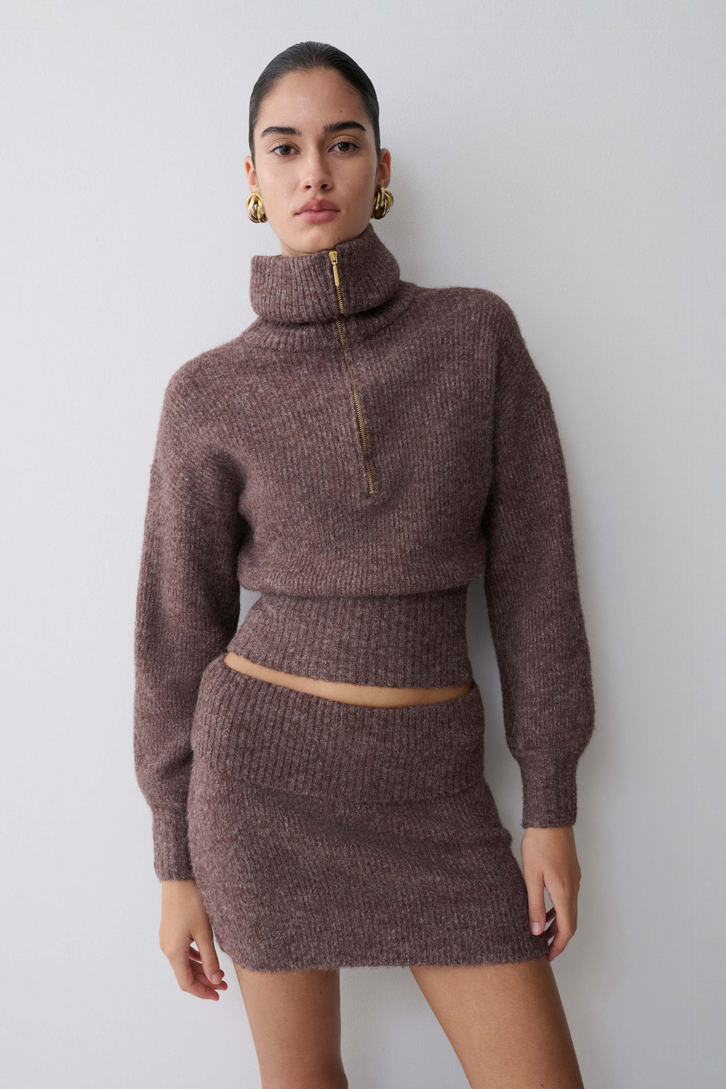 Skylaine Zip Knit Jumper in Brown Marle – Chic&Drifts