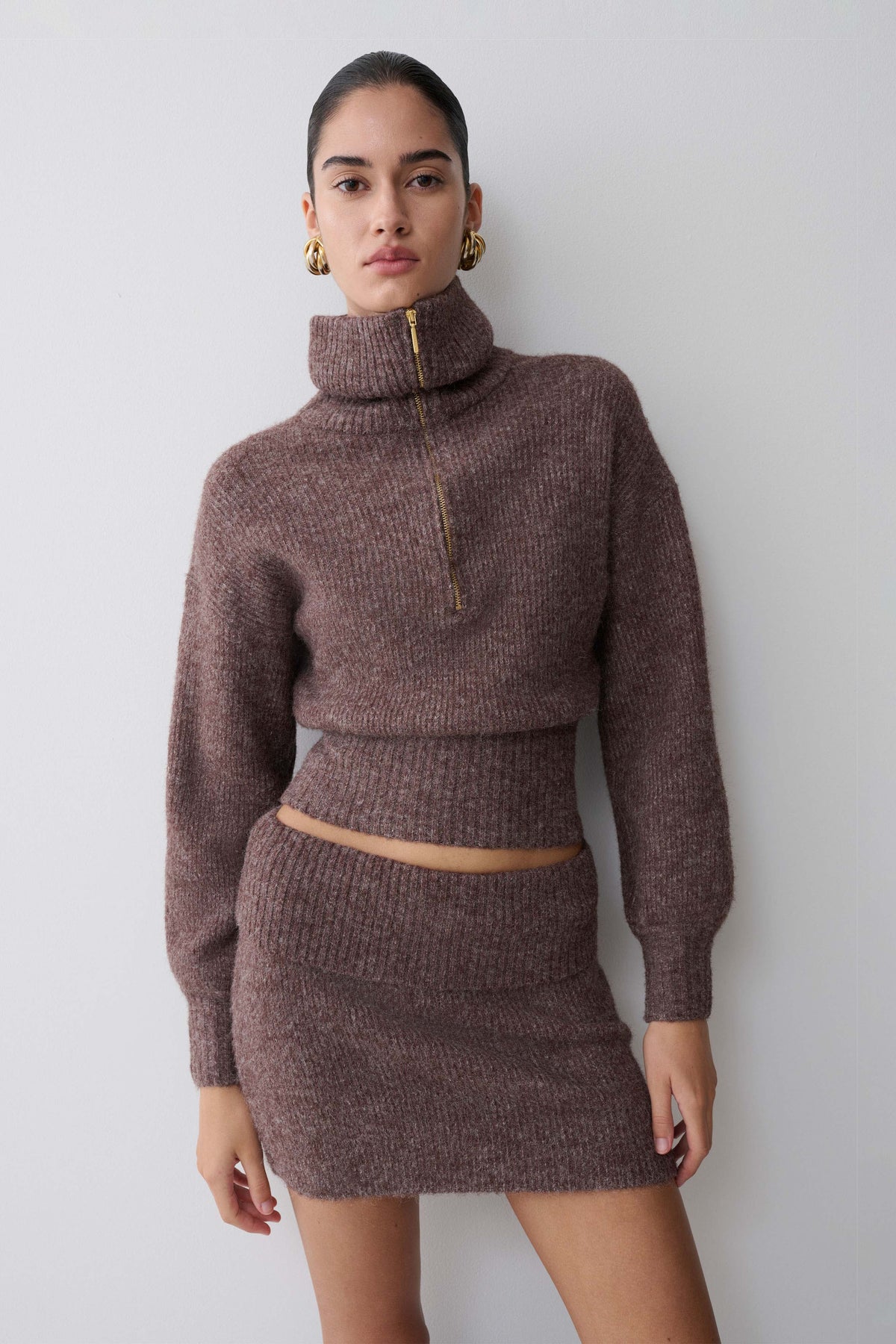 Skylaine Zip Knit Jumper in Brown Marle – Chic&Drifts