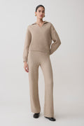 Evan Knit Wide Leg Trousers - Beige Marle