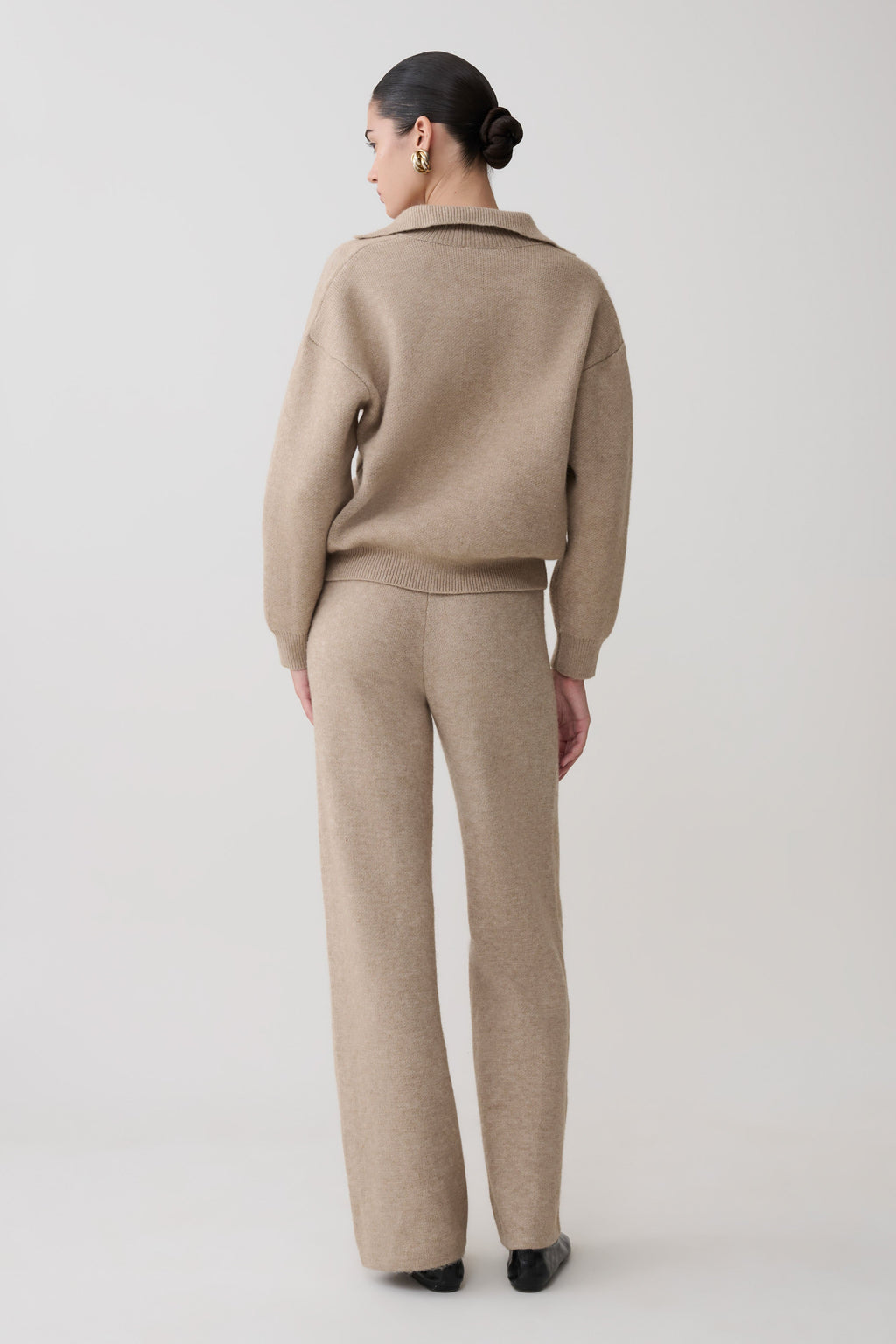 Evan Knit Wide Leg Trousers - Beige Marle