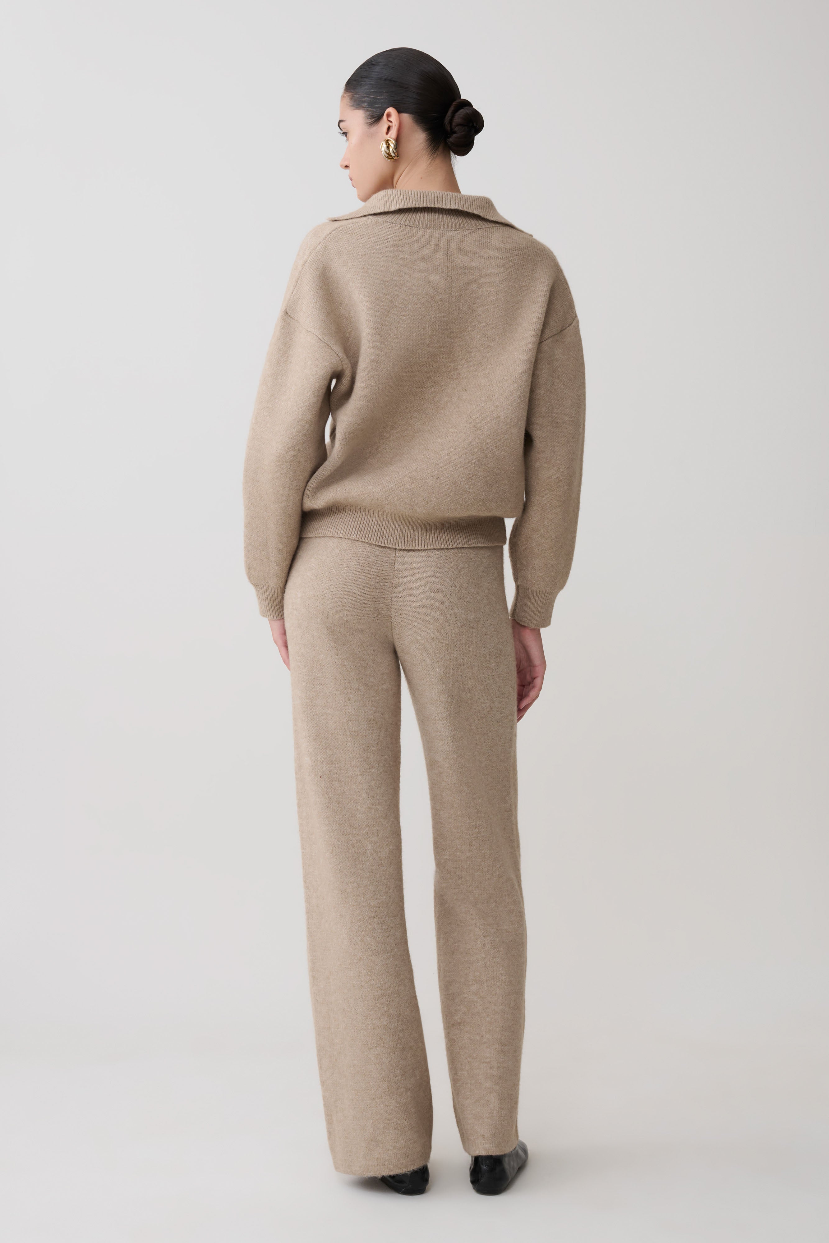 Evan Knit Wide Leg Trousers - Beige Marle