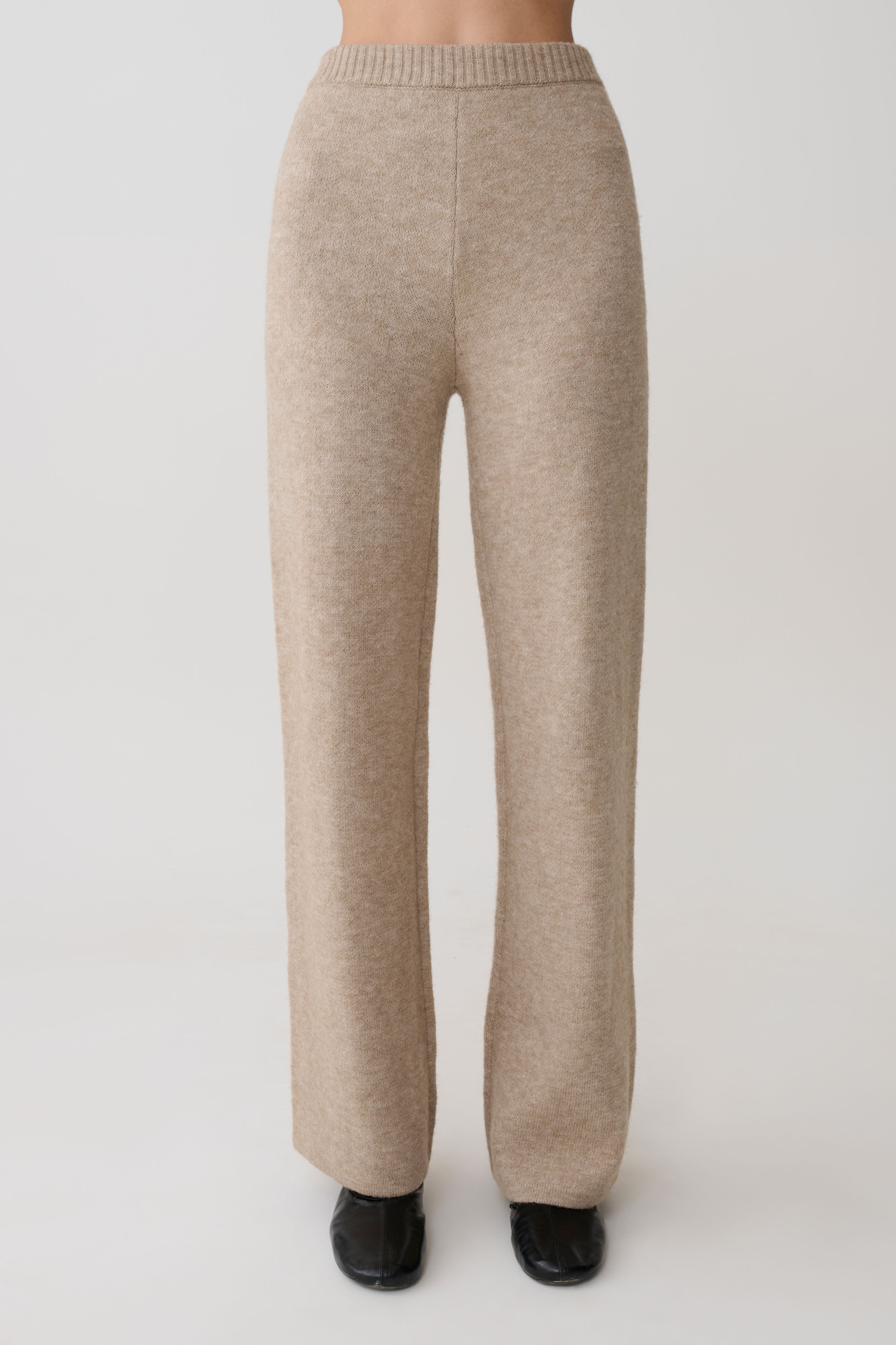 Evan Knit Wide Leg Trousers - Beige Marle