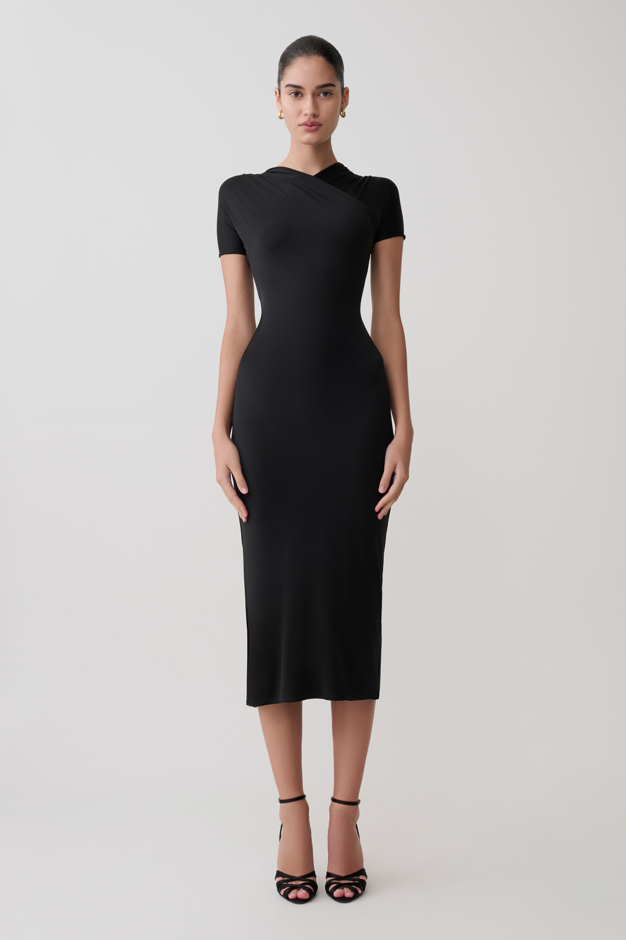 Junie Cross-Over Neck Slinky Maxi Dress