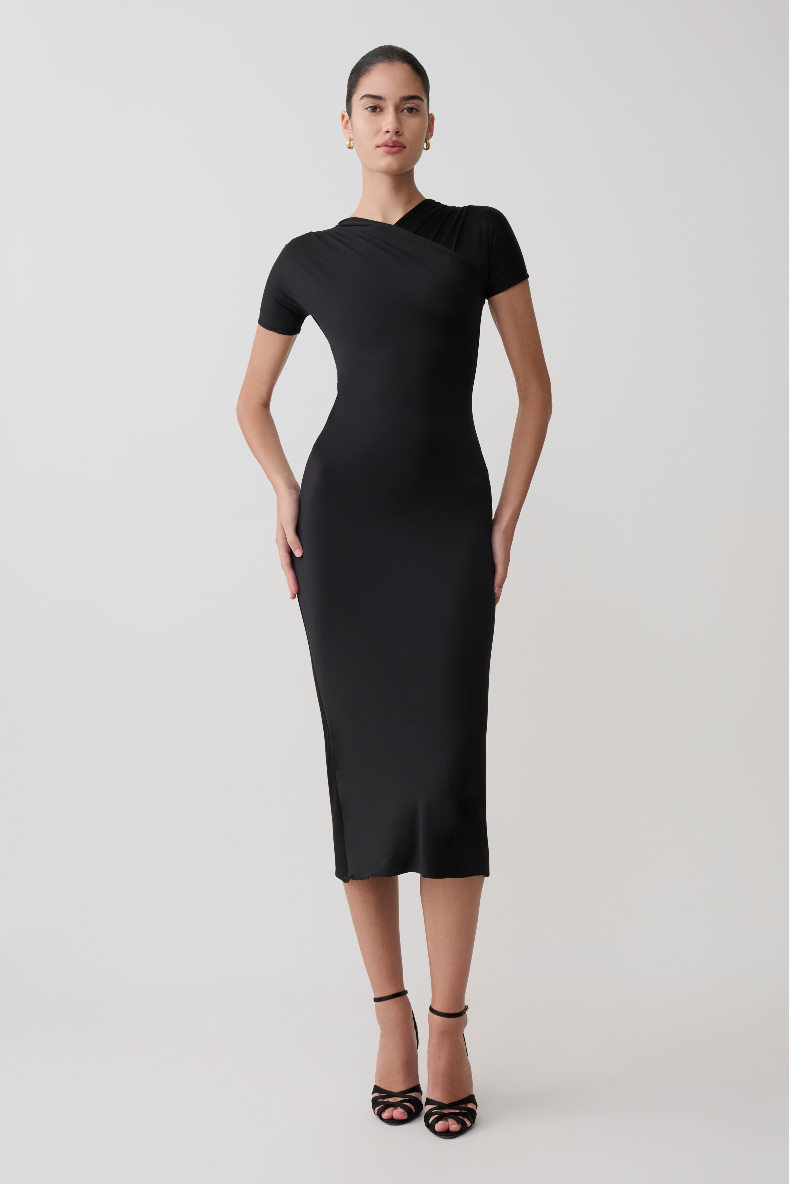 Junie Cross-Over Neck Slinky Maxi Dress