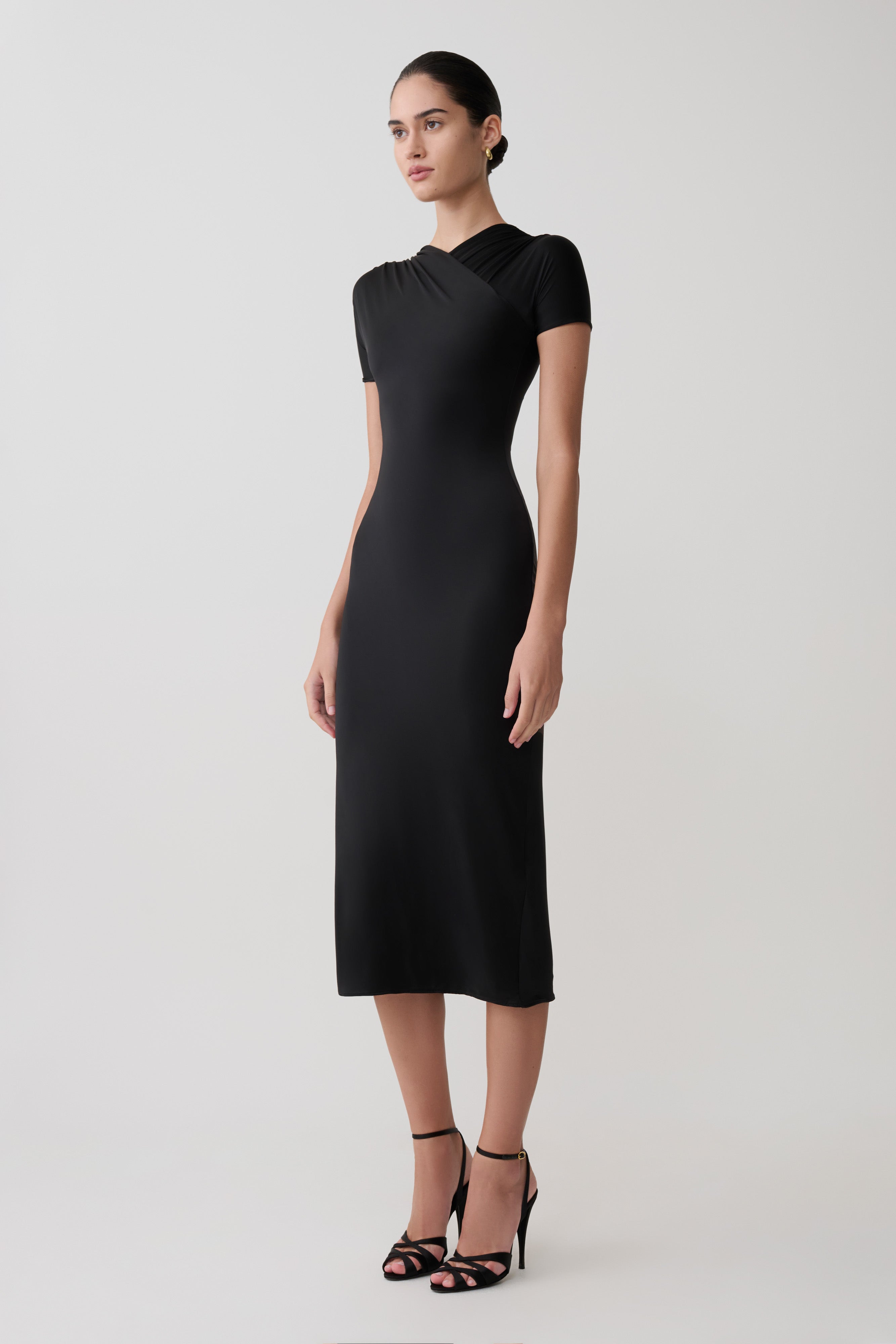Junie Cross-Over Neck Slinky Maxi Dress