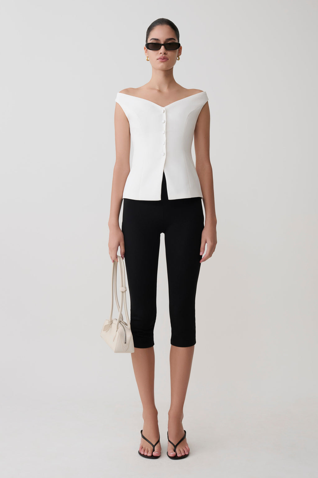 Billie Off Shoulder Sleeveless Button Top in White – Chic&Drifts